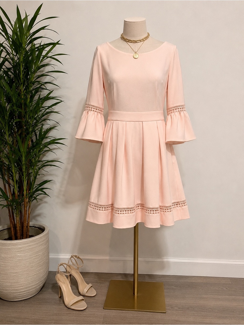 Eliza J Pale Pink Fit-and-Flare Dress with Bell Sleeves